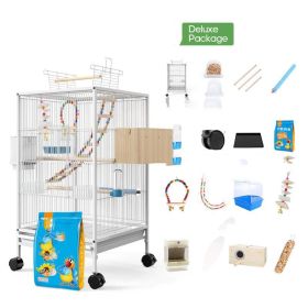 Parrot Xuanfeng Bird Cage With Feeder Toy Grass Nest Breeding Box (Option: White Deluxe Package)