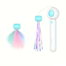 Cat Teaser Stick, Retractable Cat Wand With Replacement Head, Cat Feather Toy, Cat Interactive Toy For Indoor Cats For Relief Boredom And Exercise (Color: Blue)